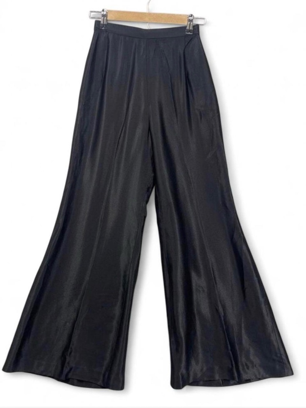 Vintage Black Wide Leg Satin Pants - Classic Women’s Style